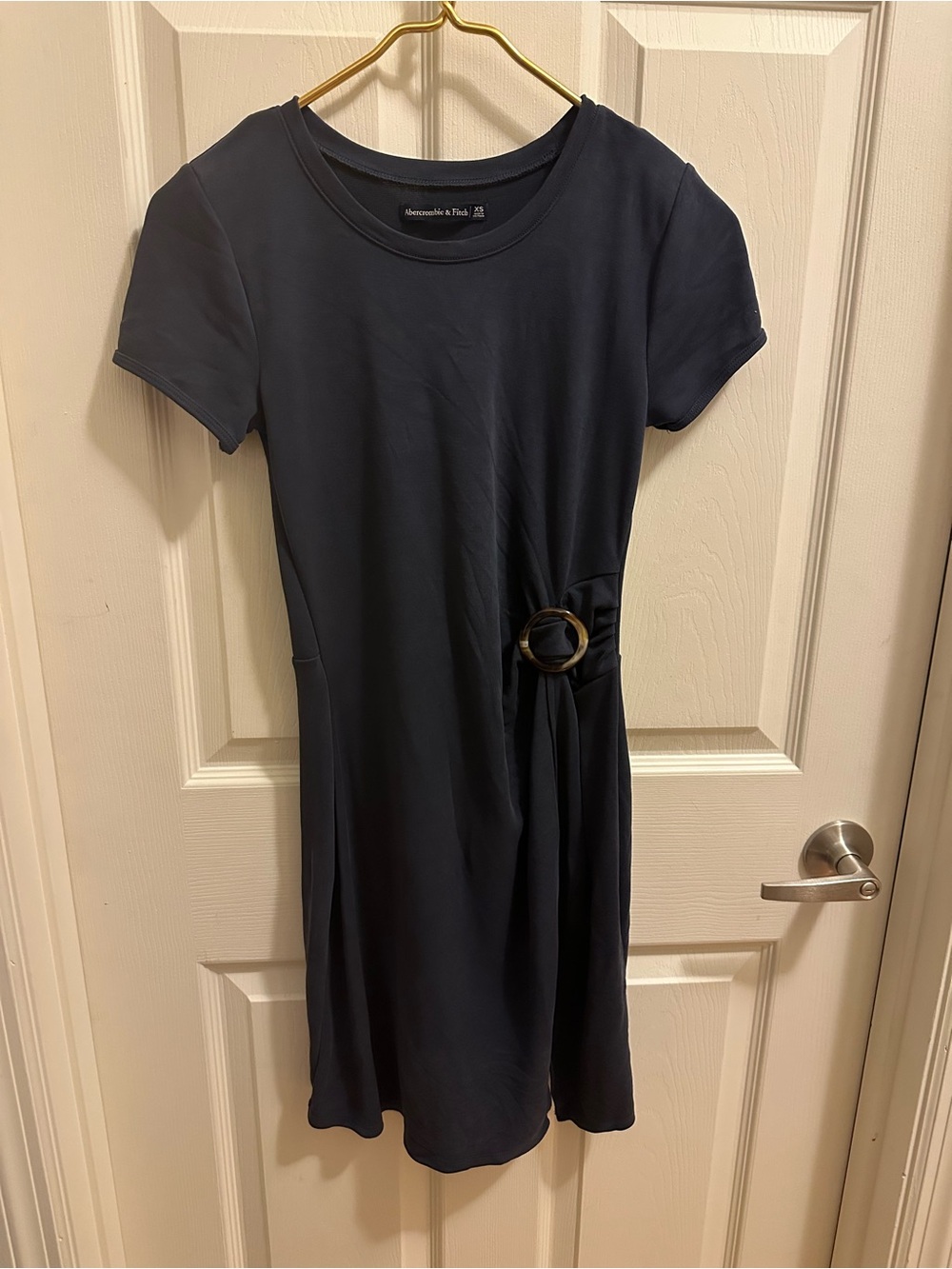 Abercrombie & Fitch Navy Asymmetrical Short-Sleeve Dress with Ring Detail
